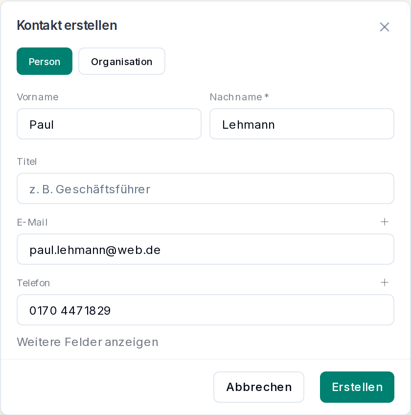 Kontakt erstellen