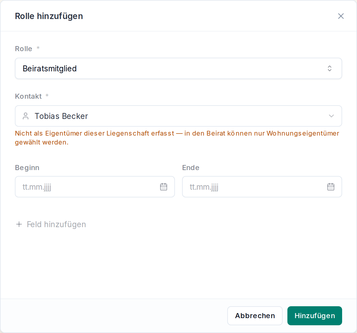 Rolle hinzufügen