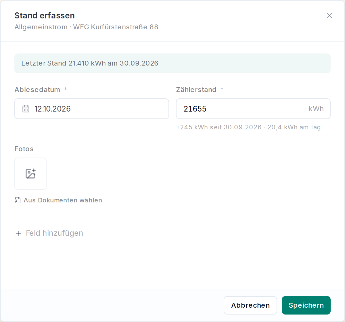Stand erfassen