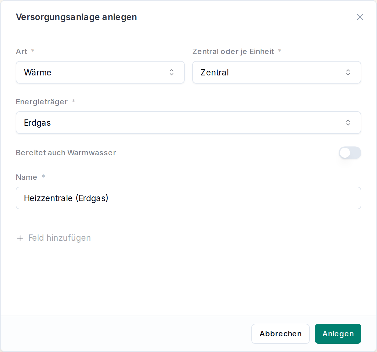 Versorgungsanlage anlegen