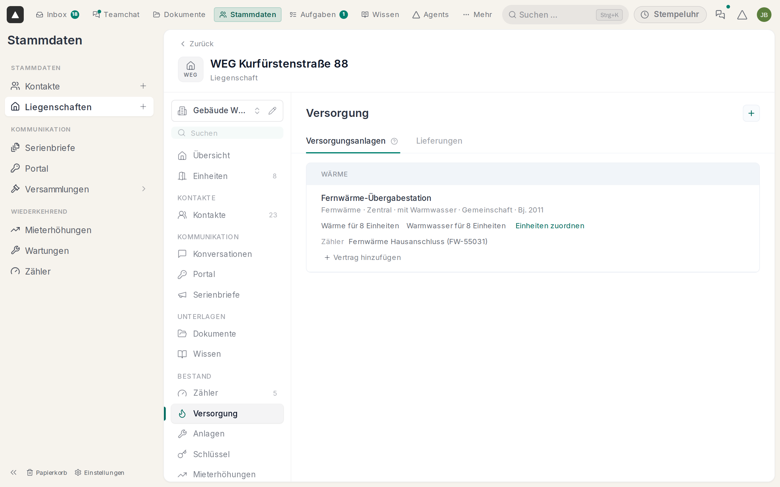 Versorgungsanlagen einer Liegenschaft
