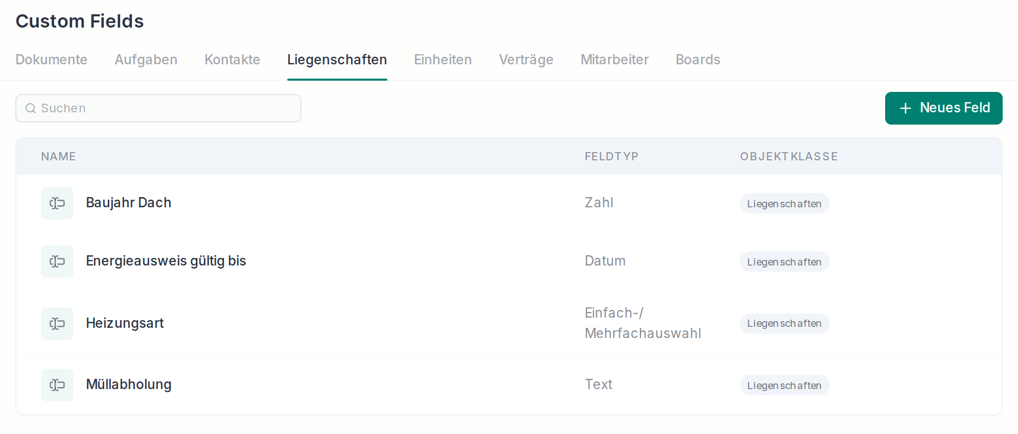 Eigene Felder für Liegenschaften