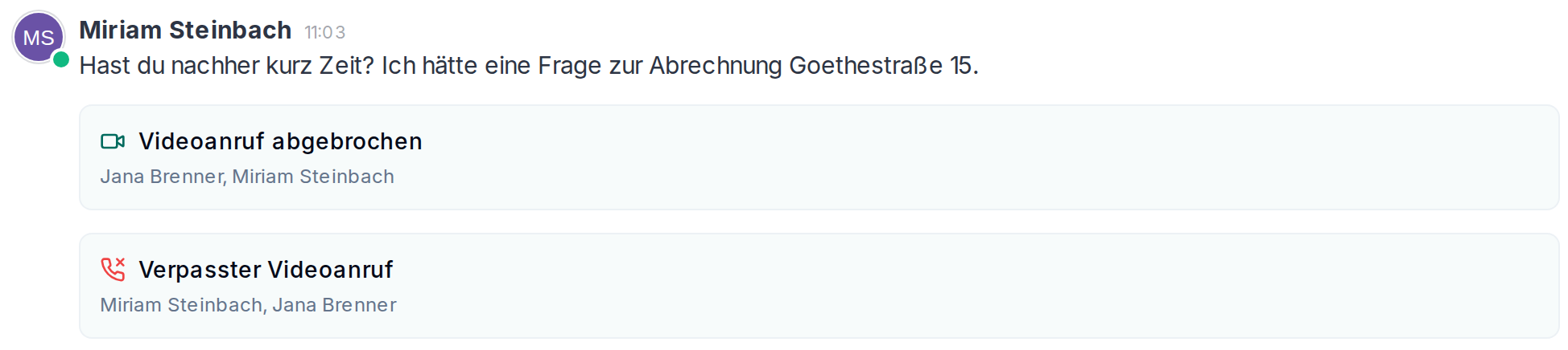Anrufe im Verlauf einer Direktnachricht