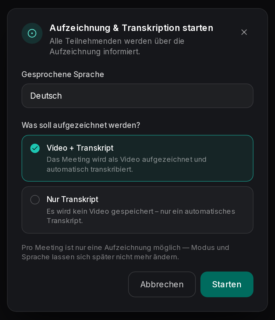 Eine Aufzeichnung starten