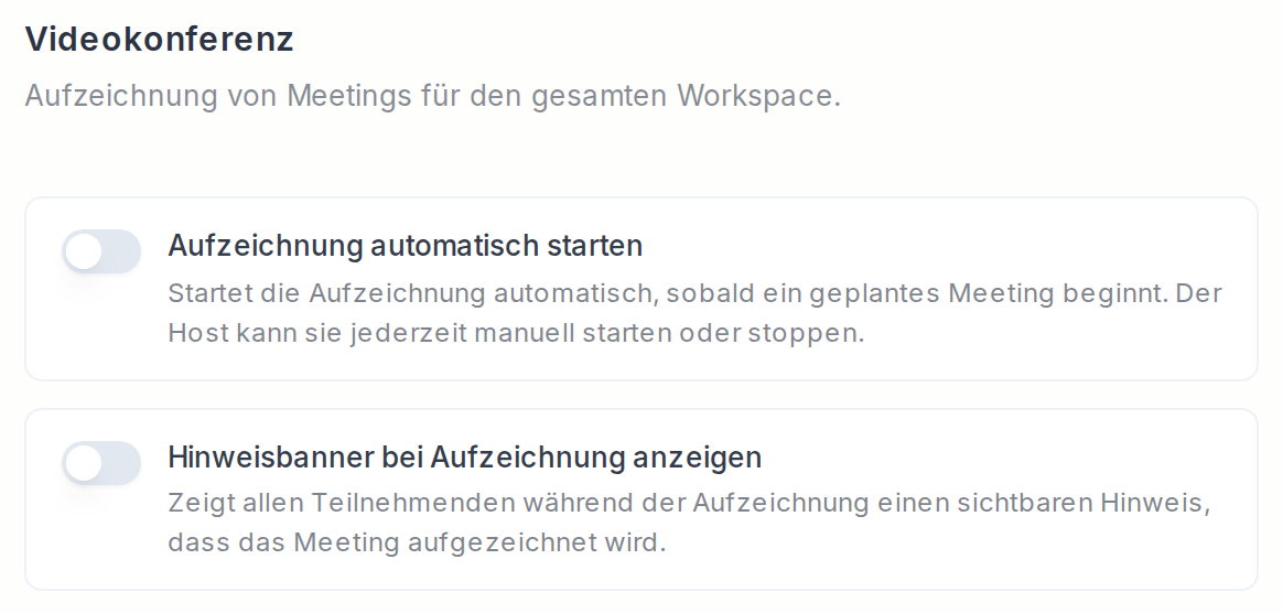 Die Einstellungen zur Aufzeichnung