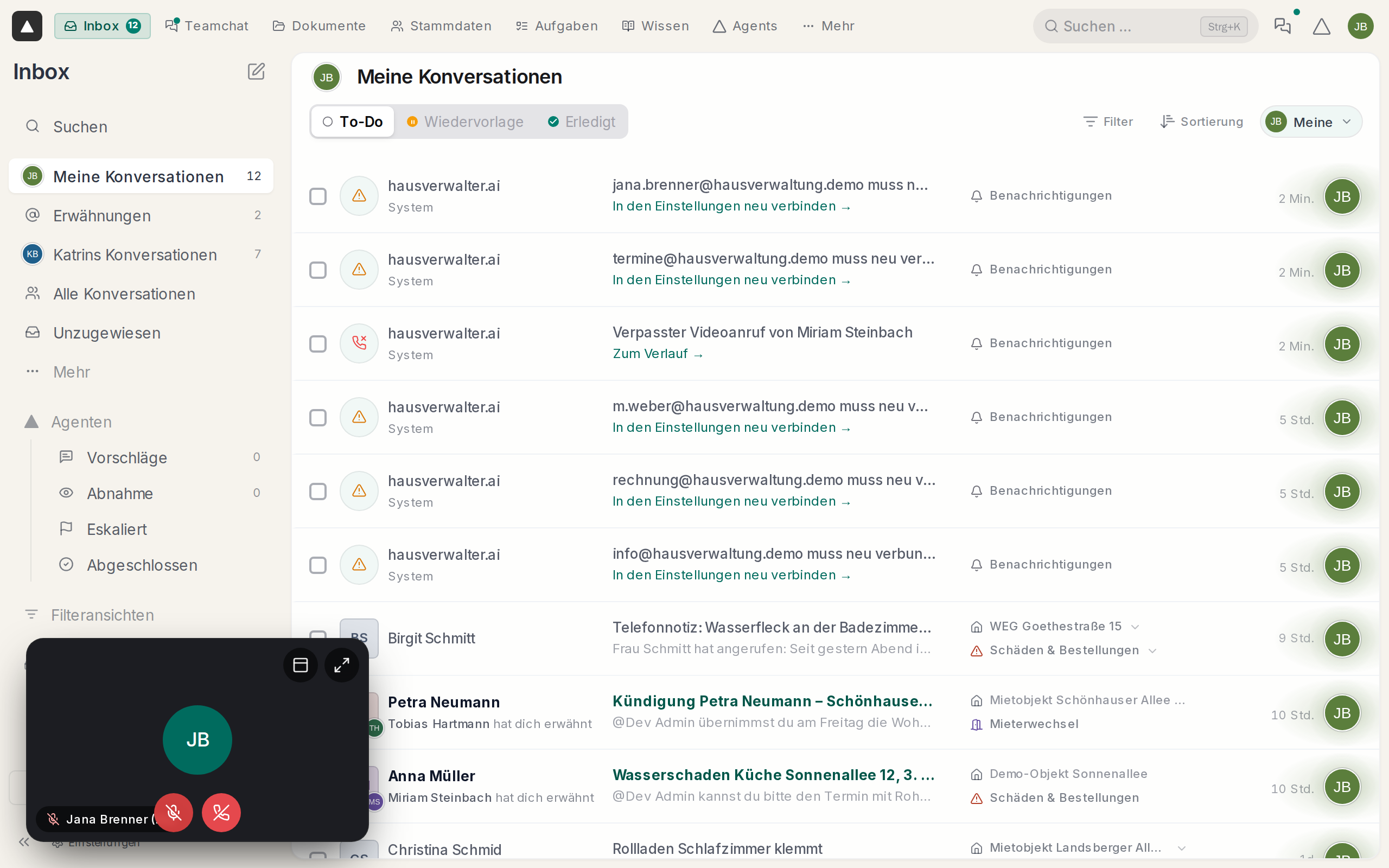 Das Gespräch klein neben der Inbox