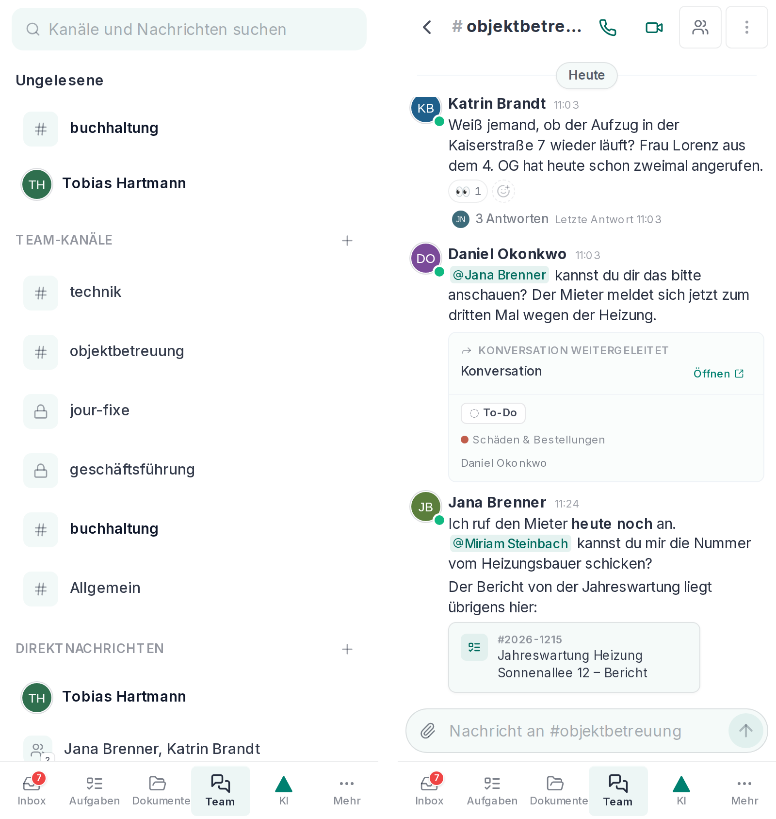 Der Teamchat auf dem Handy