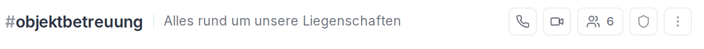 Kopfzeile eines Kanals mit Anruf, Mitgliedern und Admins
