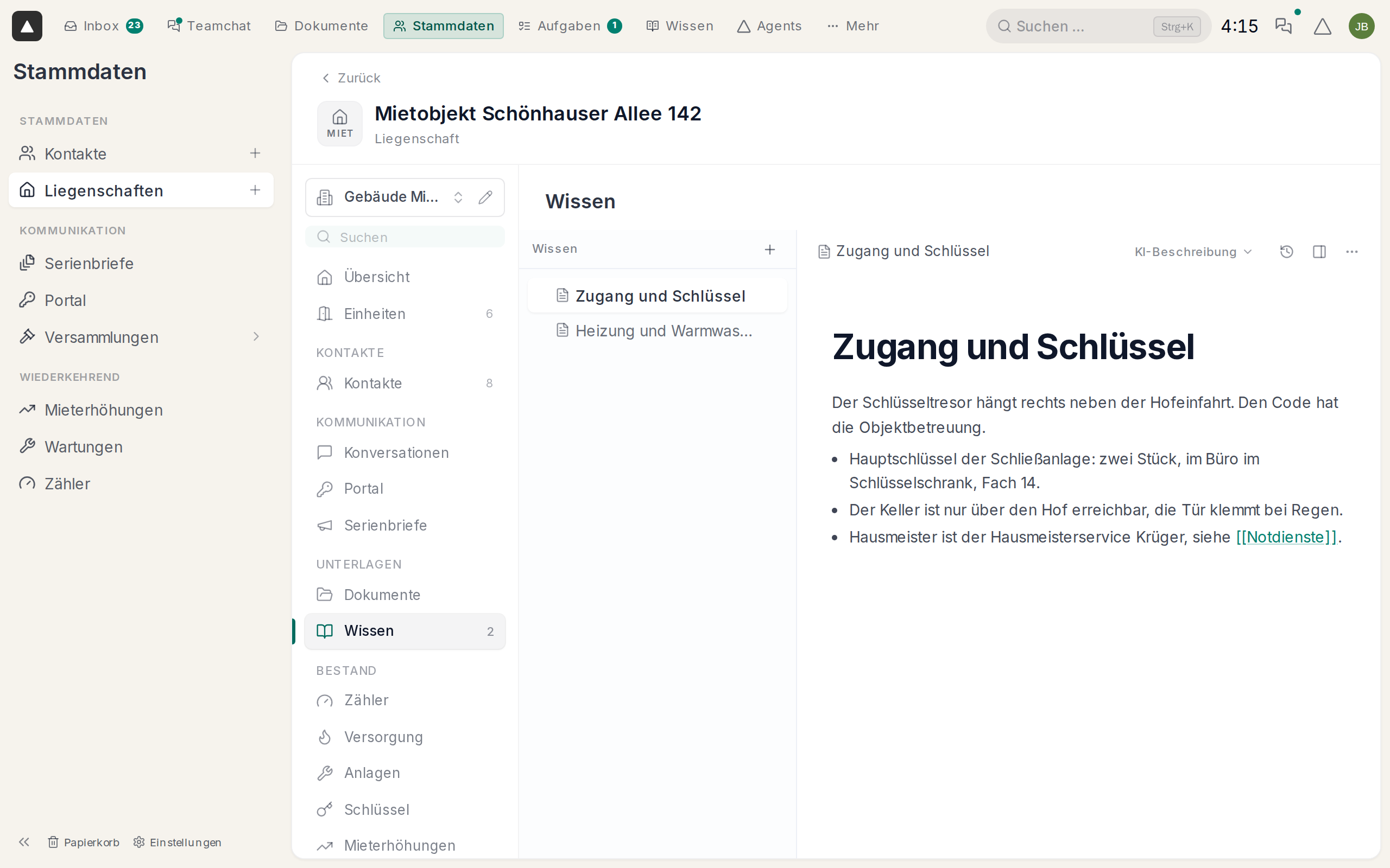 Wissen in einer Liegenschaft