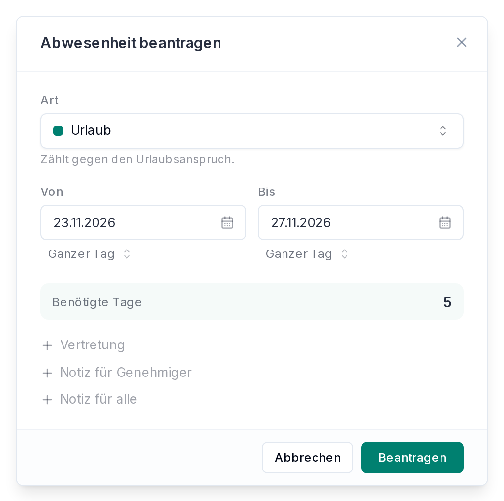 Ein Urlaubsantrag mit Vorschau