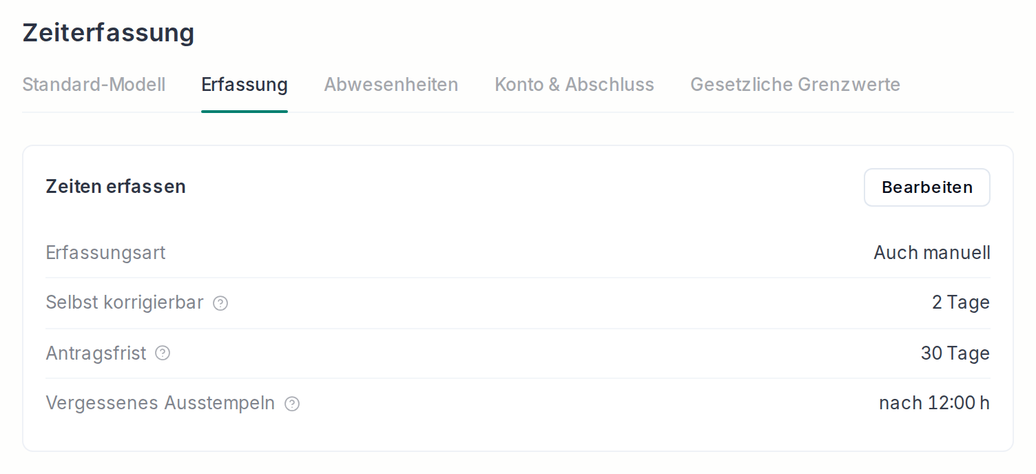 Der Reiter „Erfassung“