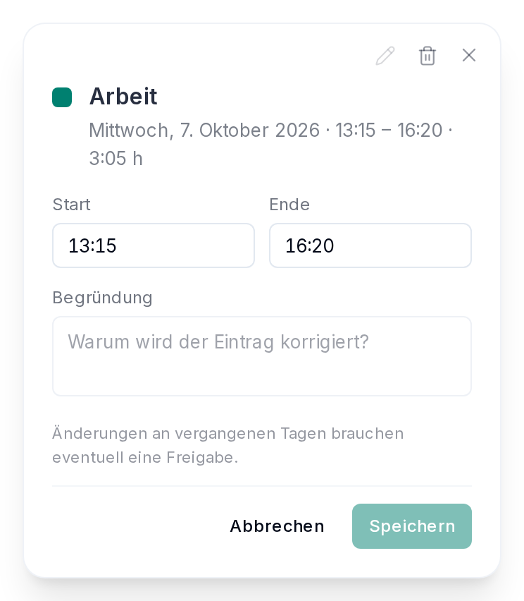 Zeiten eines Eintrags korrigieren