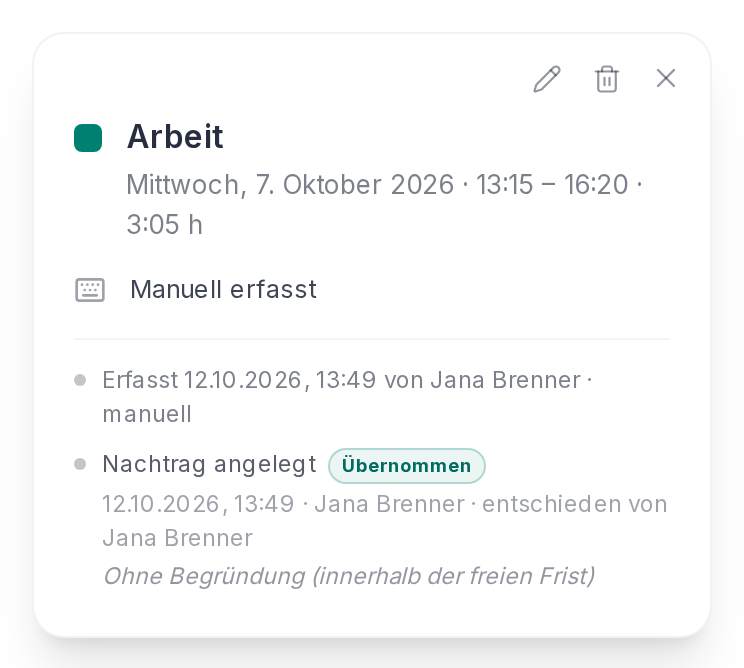 Ein Eintrag im Kalender mit Verlauf