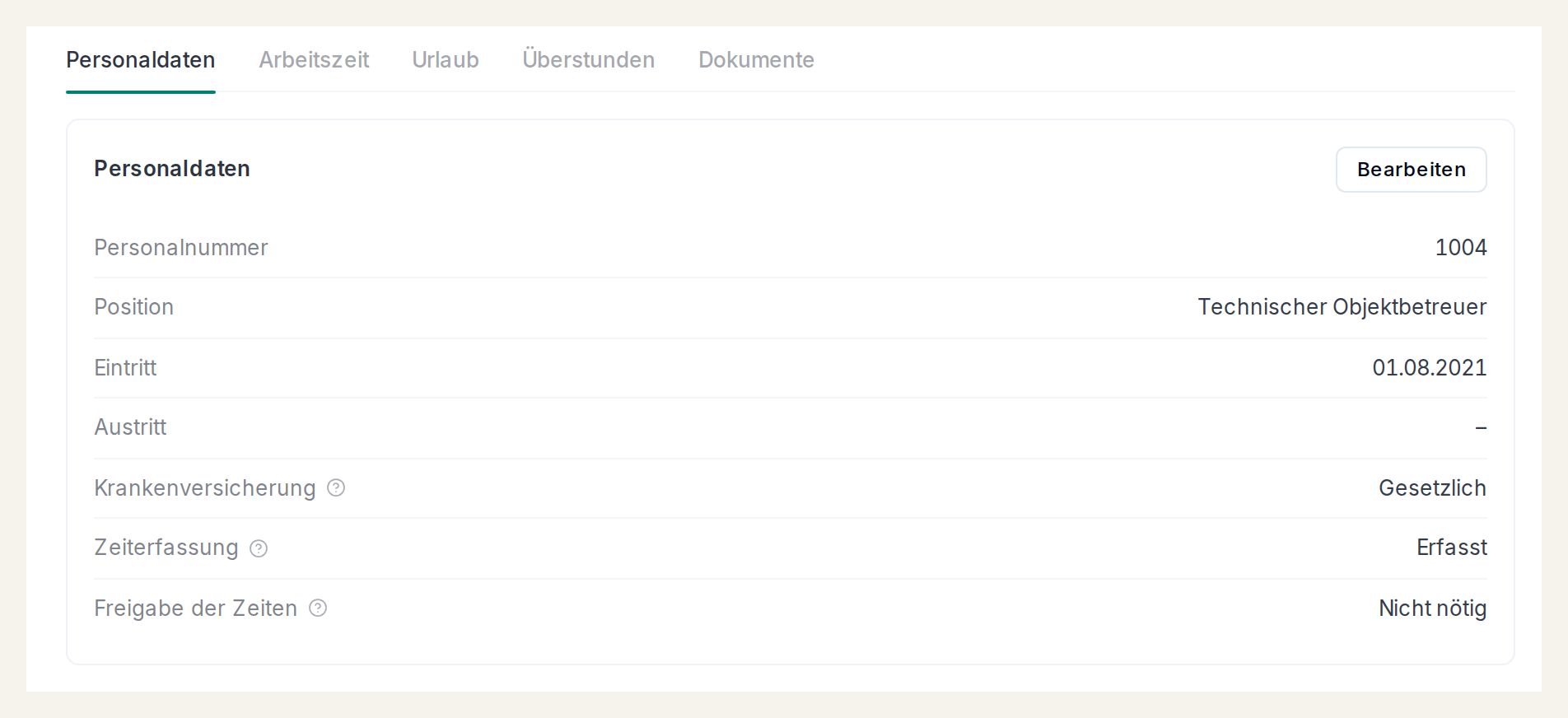 Personaldaten einer Person