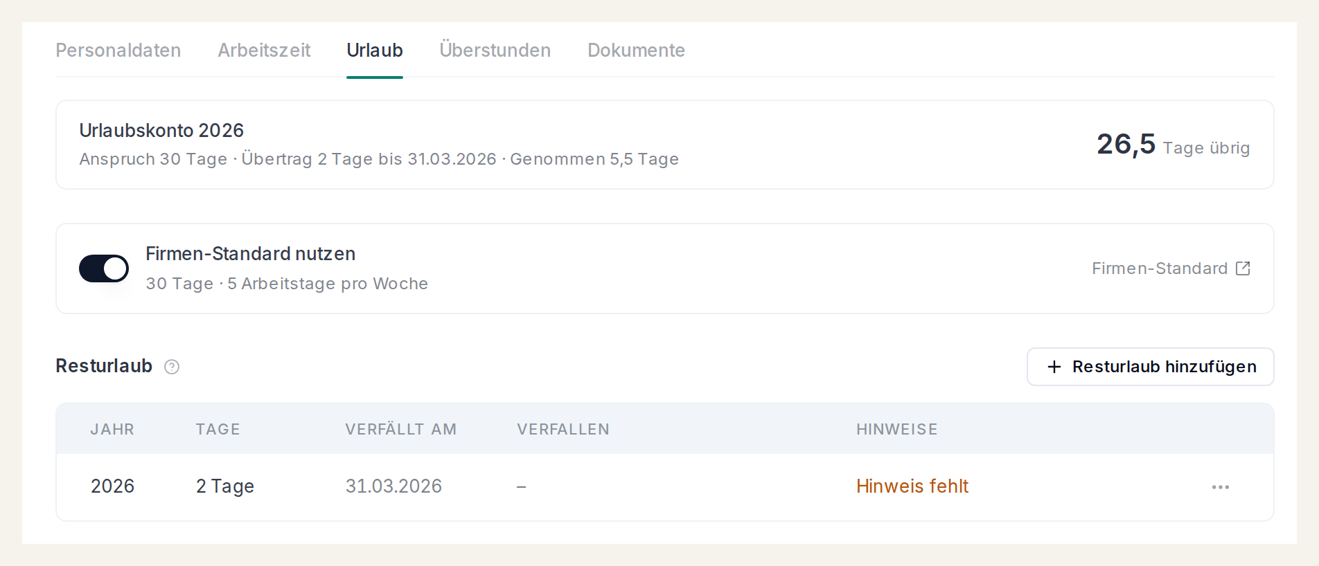 Resturlaub ohne dokumentierten Hinweis