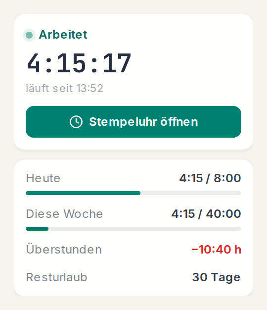 Die Stempeluhr in der Seitenleiste